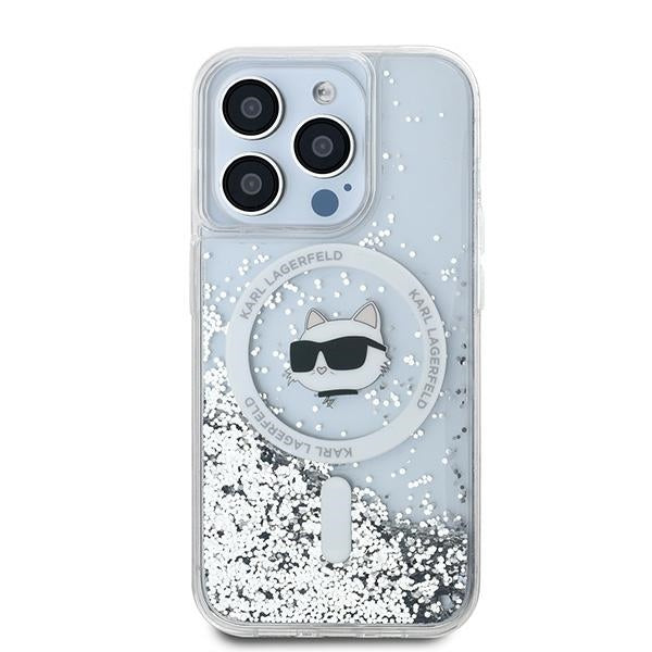 Θήκη MagSafe για Apple iPhone 15 Pro Max, Karl Lagerfeld, Liquid Glitter Choupette Head, Διαφανής