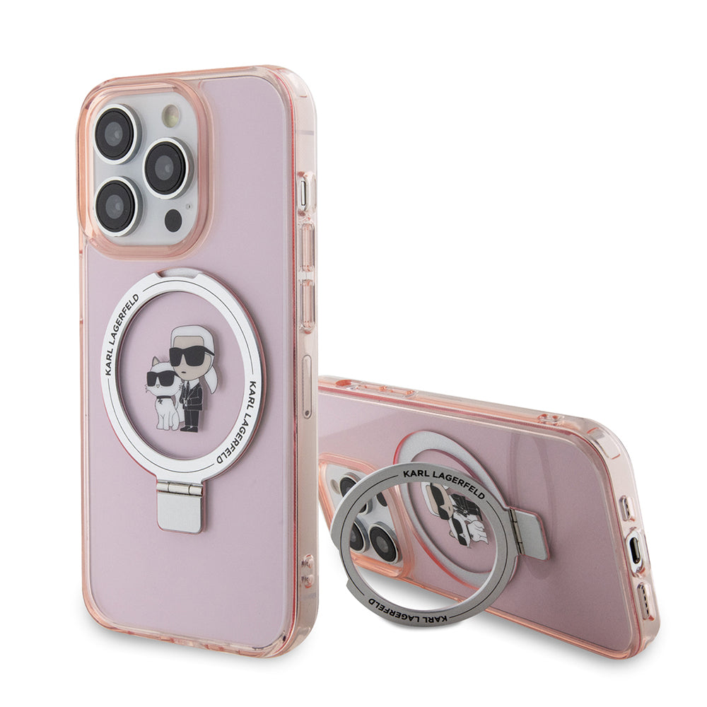 MagSafe Case for Apple iPhone 15 Pro Max, Karl Lagerfeld, Ring Stand Karl & Choupette, Pink
