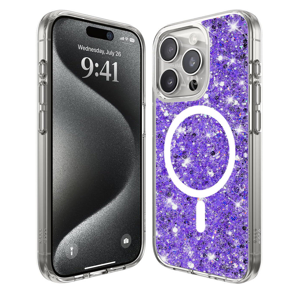 Θήκη MagSafe για Apple iPhone 15 Pro, Techsuit, Sparkly Glitter, Μωβ