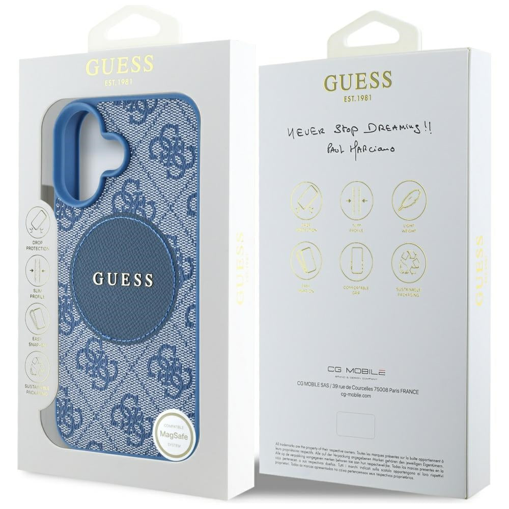 Θήκη MagSafe για Apple iPhone 16, Guess, 4G Circle Classic Logo, Μπλε