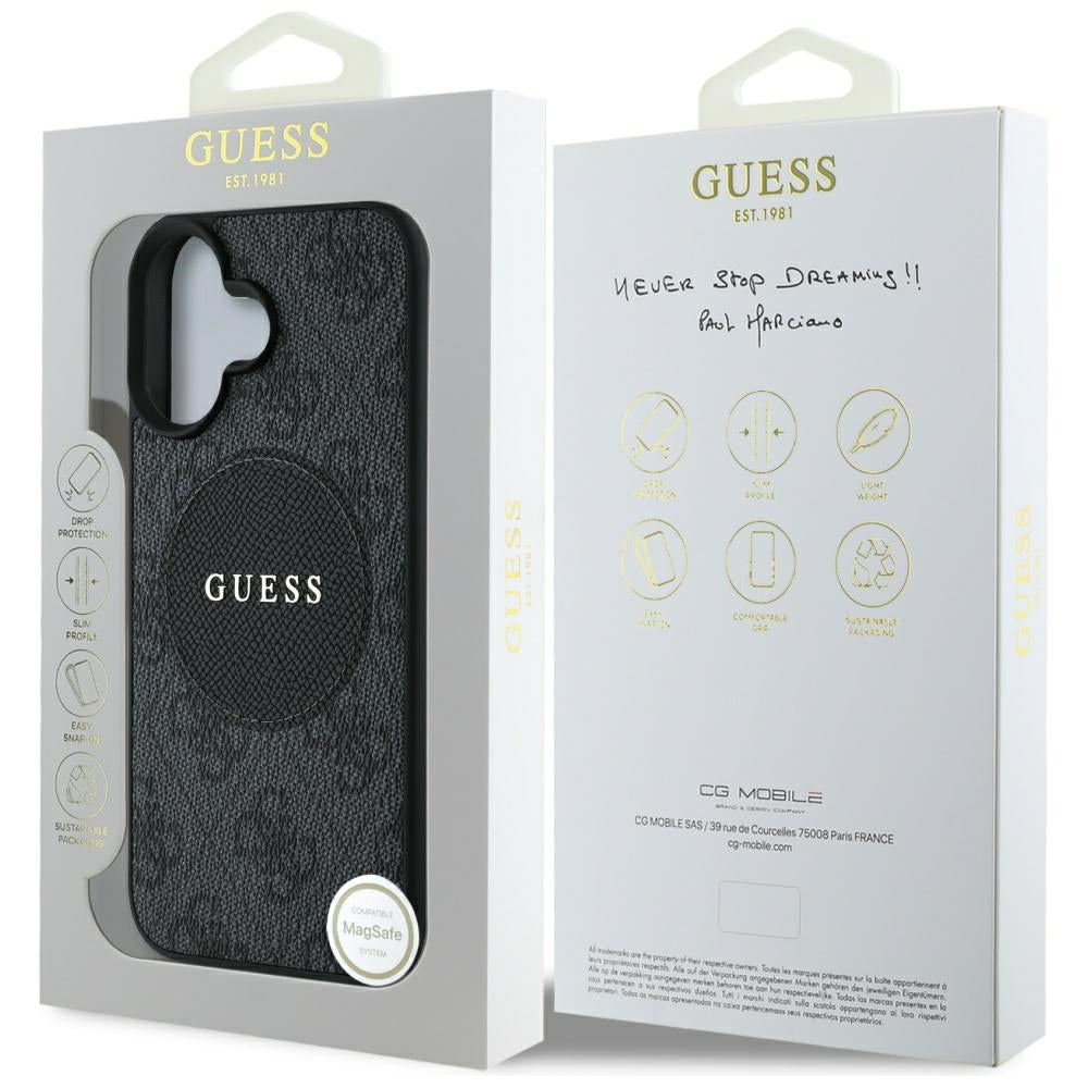Θήκη MagSafe για Apple iPhone 16, Guess, 4G Circle Classic Logo, Μαύρη