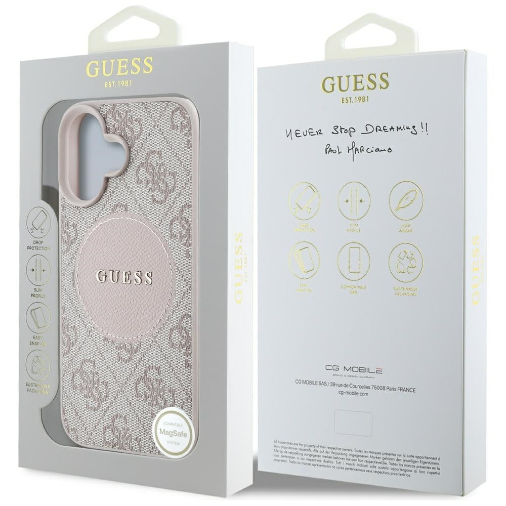 Θήκη MagSafe για Apple iPhone 16, Guess, 4G Circle Classic Logo, Ροζ