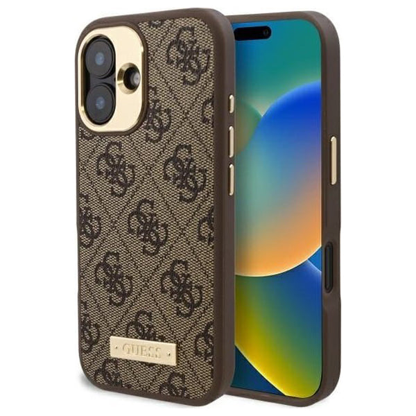 Θήκη MagSafe για Apple iPhone 16, Guess, 4G Logo Plate, Καφέ
