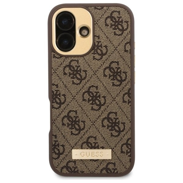 Θήκη MagSafe για Apple iPhone 16, Guess, 4G Logo Plate, Καφέ