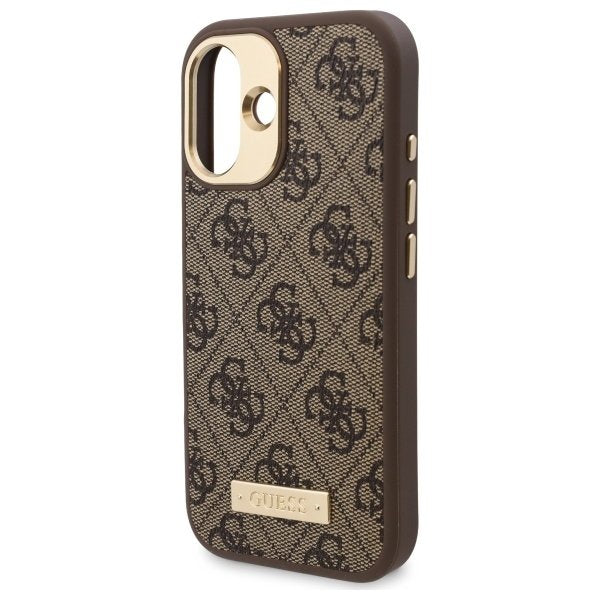 Θήκη MagSafe για Apple iPhone 16, Guess, 4G Logo Plate, Καφέ