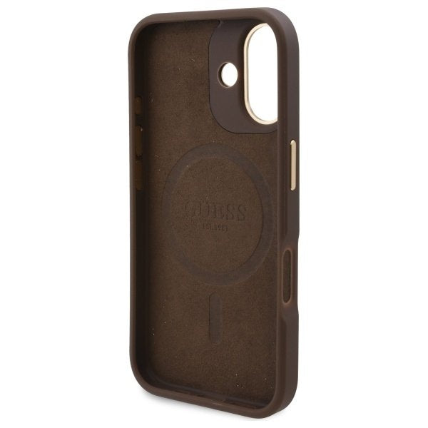 Θήκη MagSafe για Apple iPhone 16, Guess, 4G Logo Plate, Καφέ