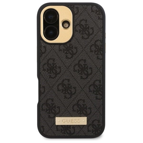 Θήκη MagSafe για Apple iPhone 16, Guess, 4G Logo Plate, Μαύρη