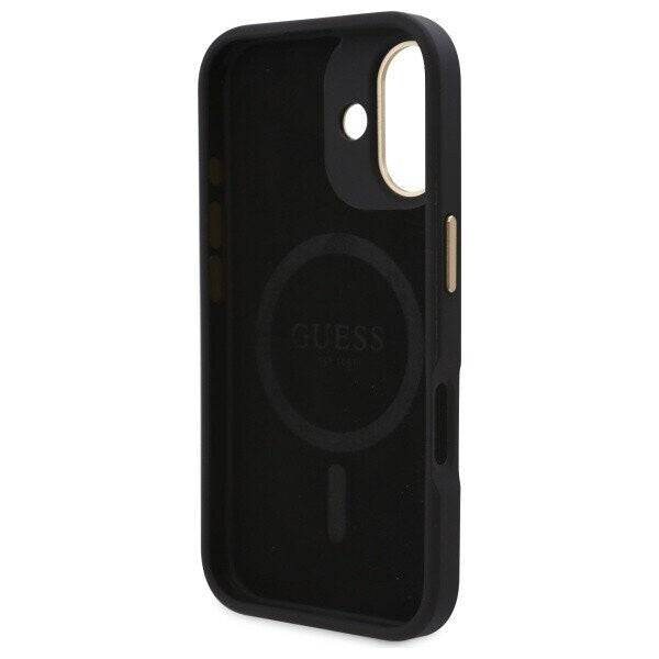 Θήκη MagSafe για Apple iPhone 16, Guess, 4G Logo Plate, Μαύρη