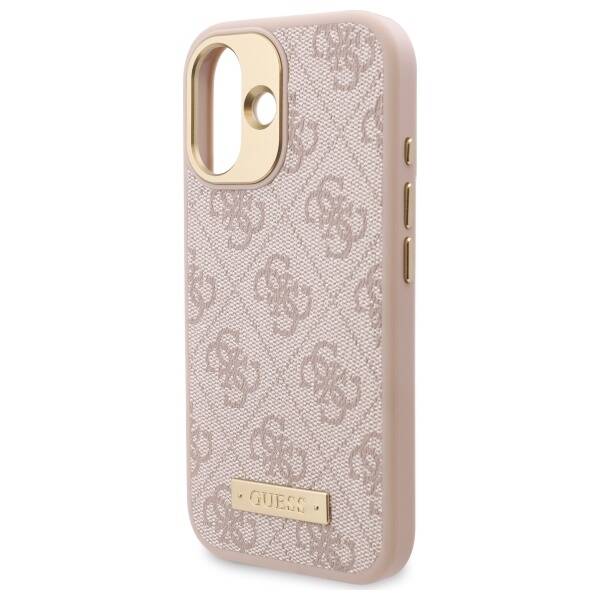 MagSafe Case for Apple iPhone 16, Guess, 4G Logo Plate, Pink