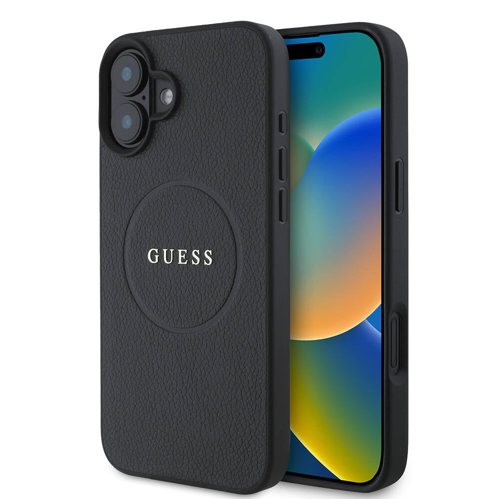 Θήκη MagSafe για Apple iPhone 16, Guess, Grained Gold Ring, Μαύρη