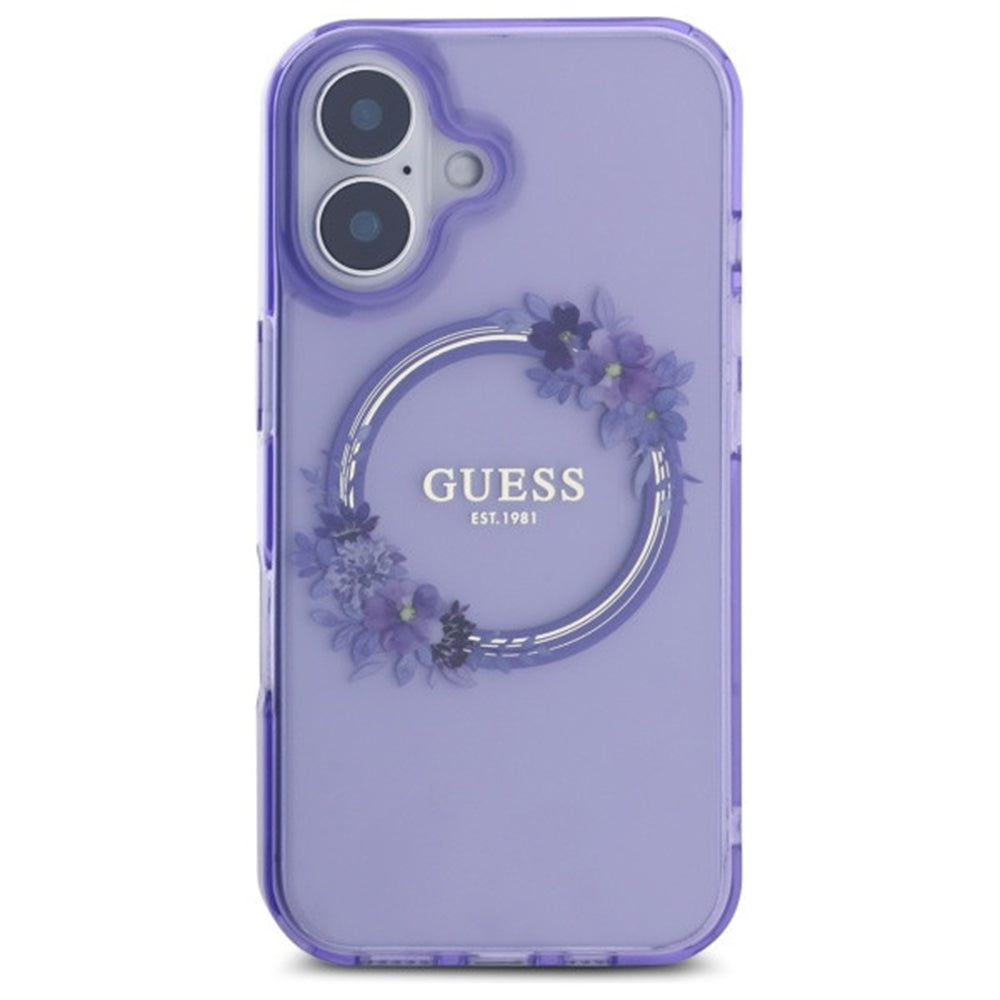 Θήκη MagSafe για Apple iPhone 16, Guess, IML Flowers Wreath, Μωβ
