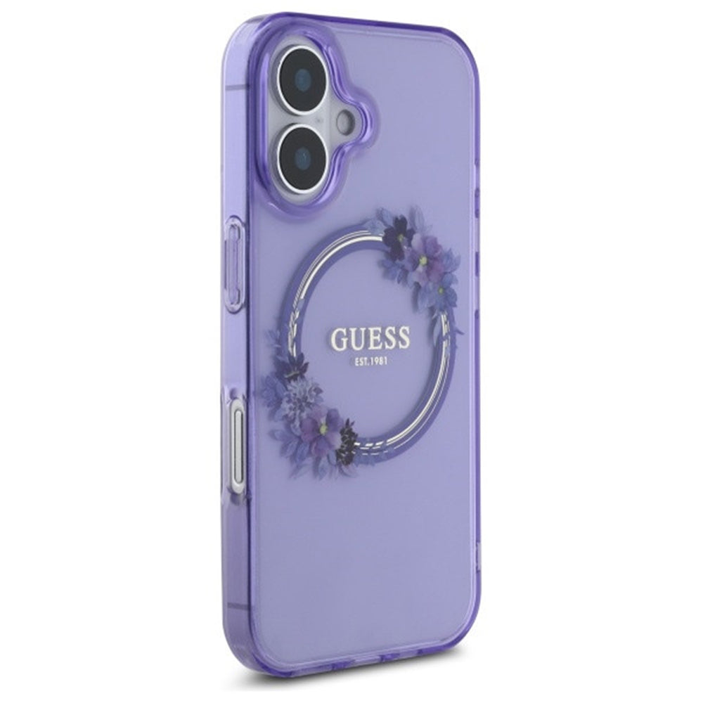 Θήκη MagSafe για Apple iPhone 16, Guess, IML Flowers Wreath, Μωβ