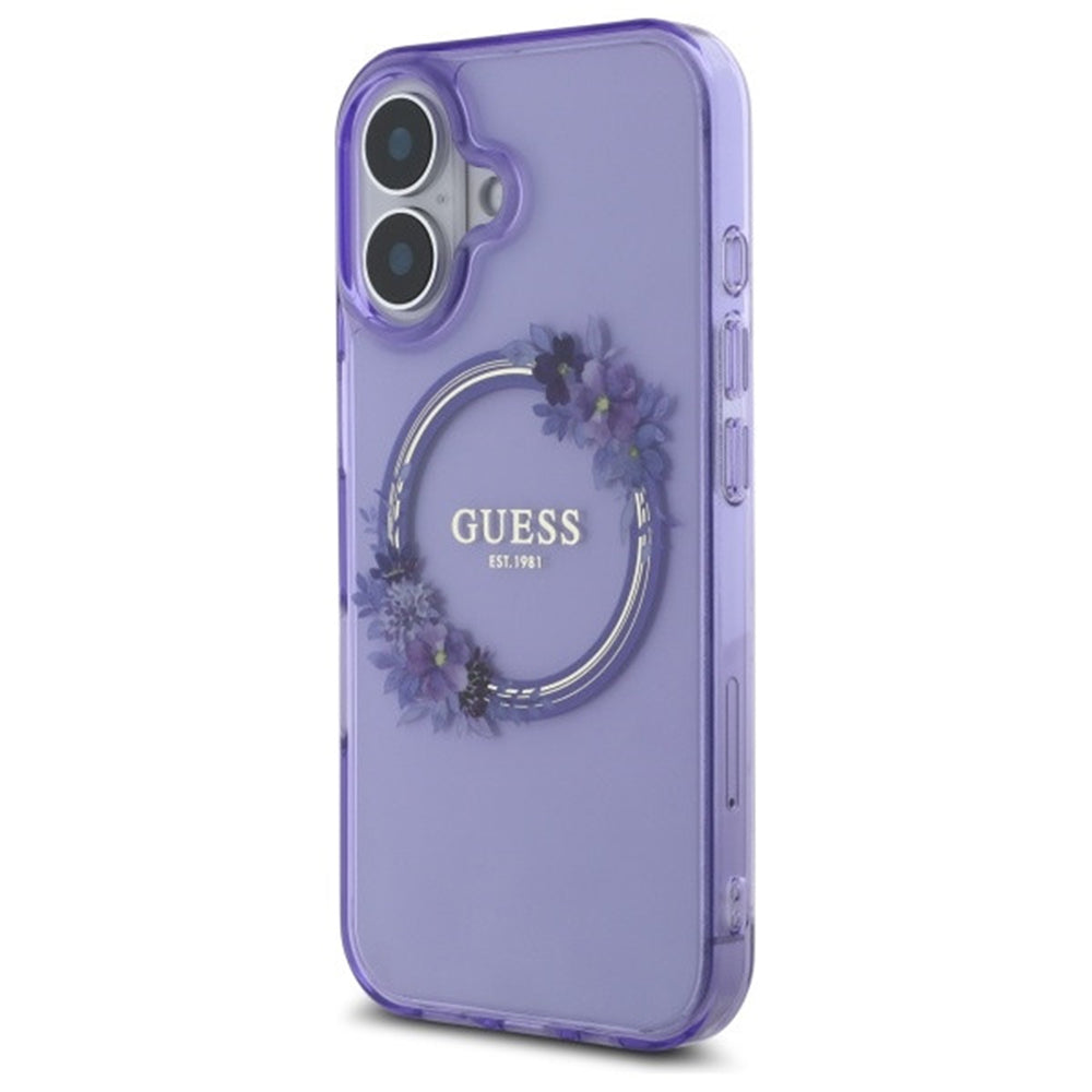 Θήκη MagSafe για Apple iPhone 16, Guess, IML Flowers Wreath, Μωβ