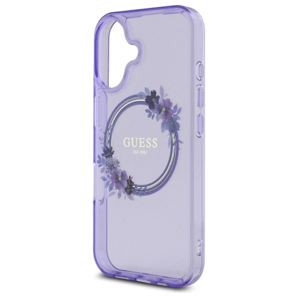 Θήκη MagSafe για Apple iPhone 16, Guess, IML Flowers Wreath, Μωβ