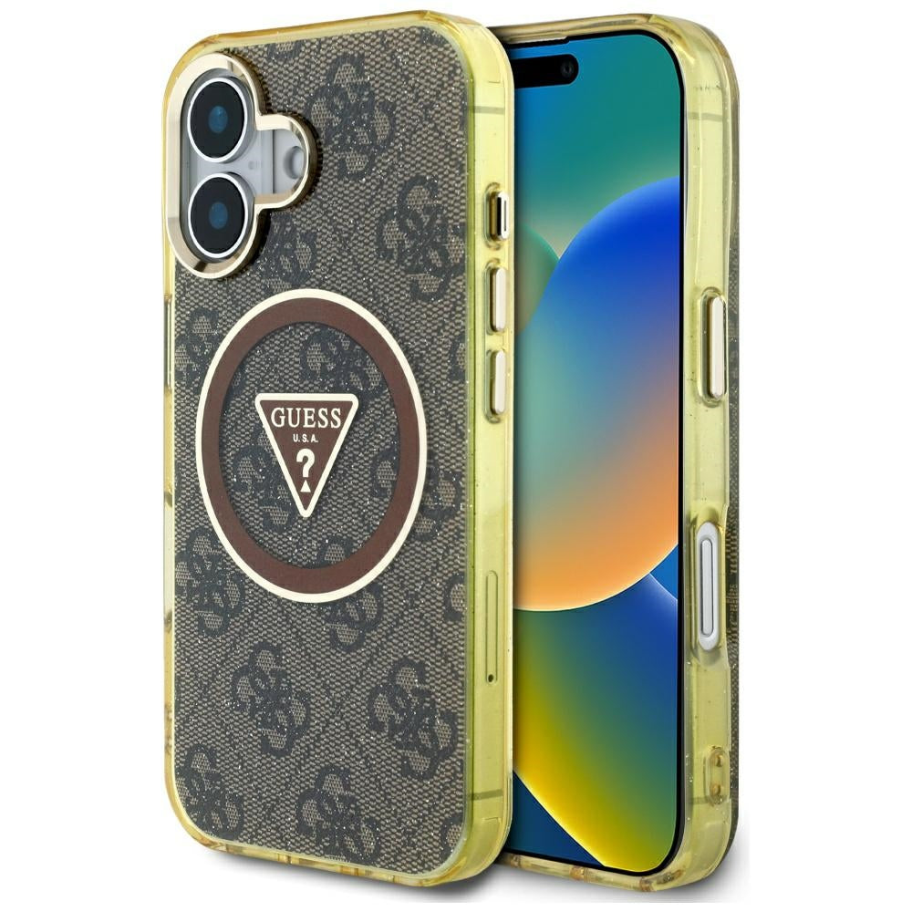 Θήκη MagSafe για Apple iPhone 16, Guess, IML Glitter 4G Circle Triangle, Καφέ