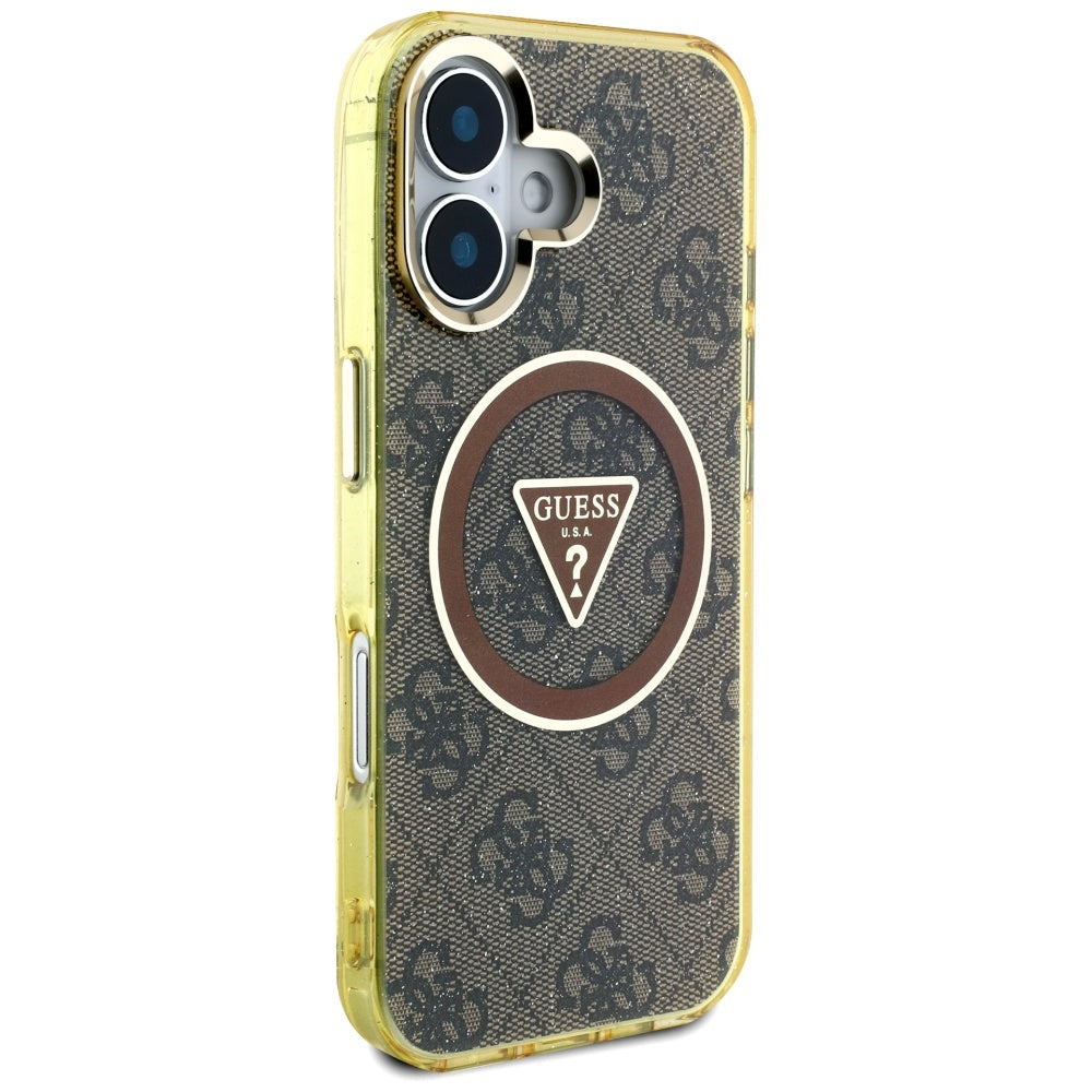 Θήκη MagSafe για Apple iPhone 16, Guess, IML Glitter 4G Circle Triangle, Καφέ
