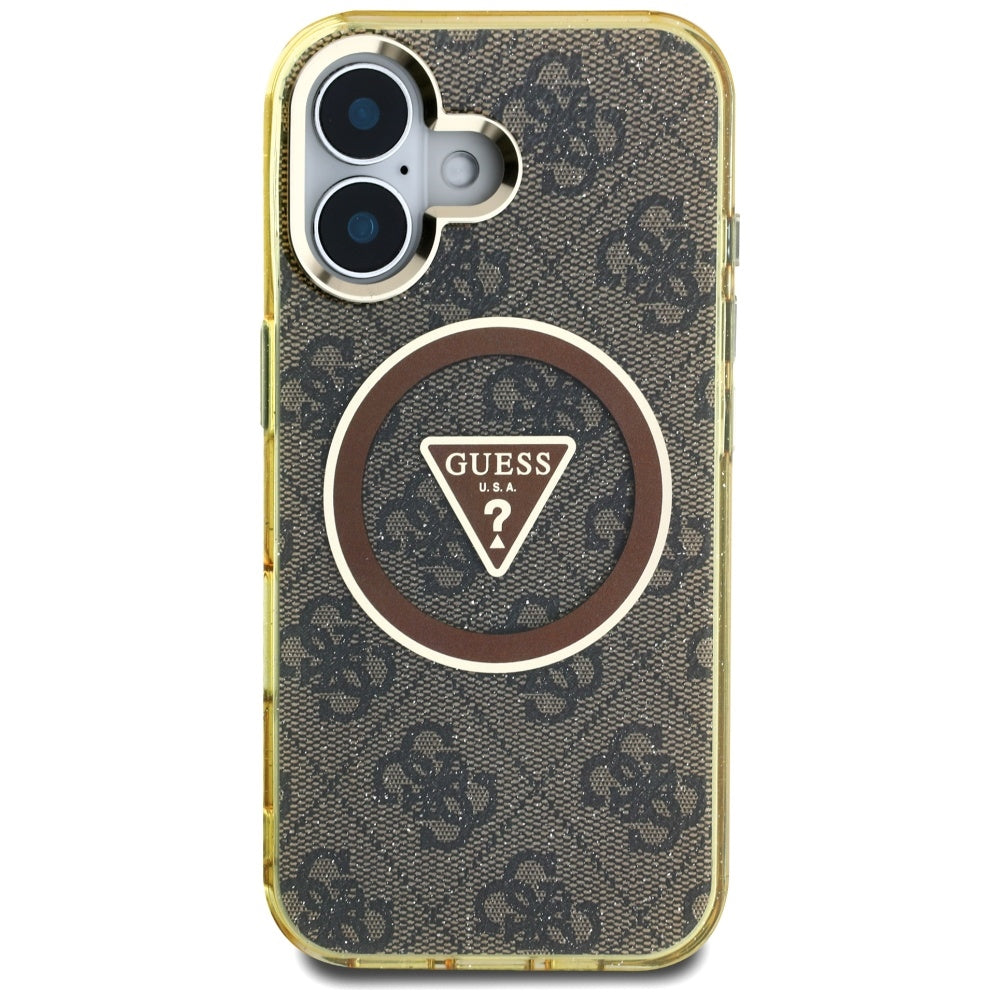 Θήκη MagSafe για Apple iPhone 16, Guess, IML Glitter 4G Circle Triangle, Καφέ