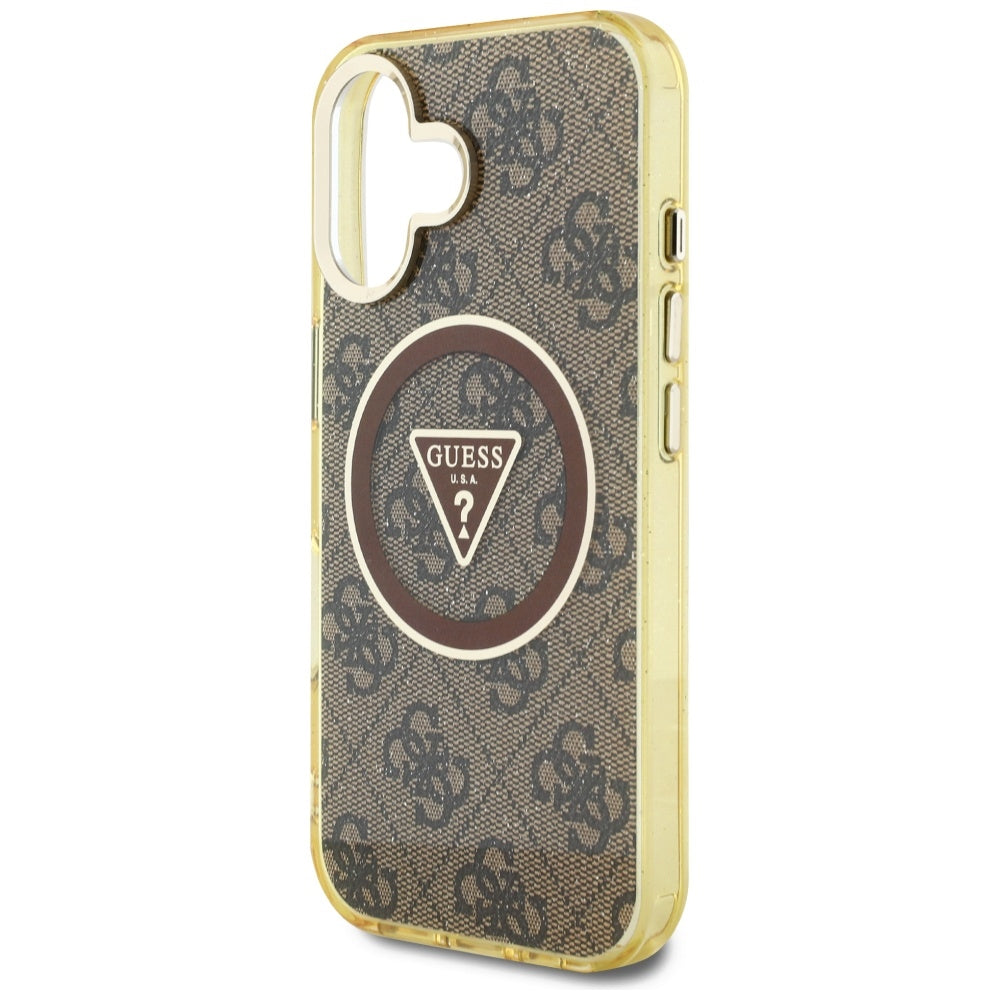 Θήκη MagSafe για Apple iPhone 16, Guess, IML Glitter 4G Circle Triangle, Καφέ