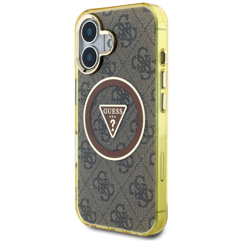 Θήκη MagSafe για Apple iPhone 16, Guess, IML Glitter 4G Circle Triangle, Καφέ
