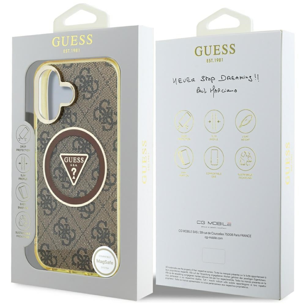 Θήκη MagSafe για Apple iPhone 16, Guess, IML Glitter 4G Circle Triangle, Καφέ