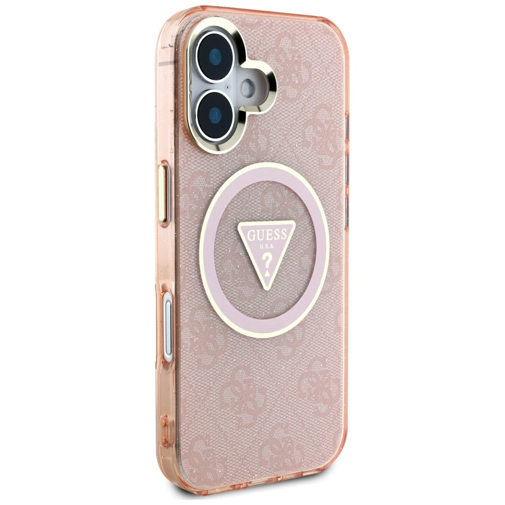 Θήκη MagSafe για Apple iPhone 16, Guess, IML Glitter 4G Circle Triangle, Ροζ