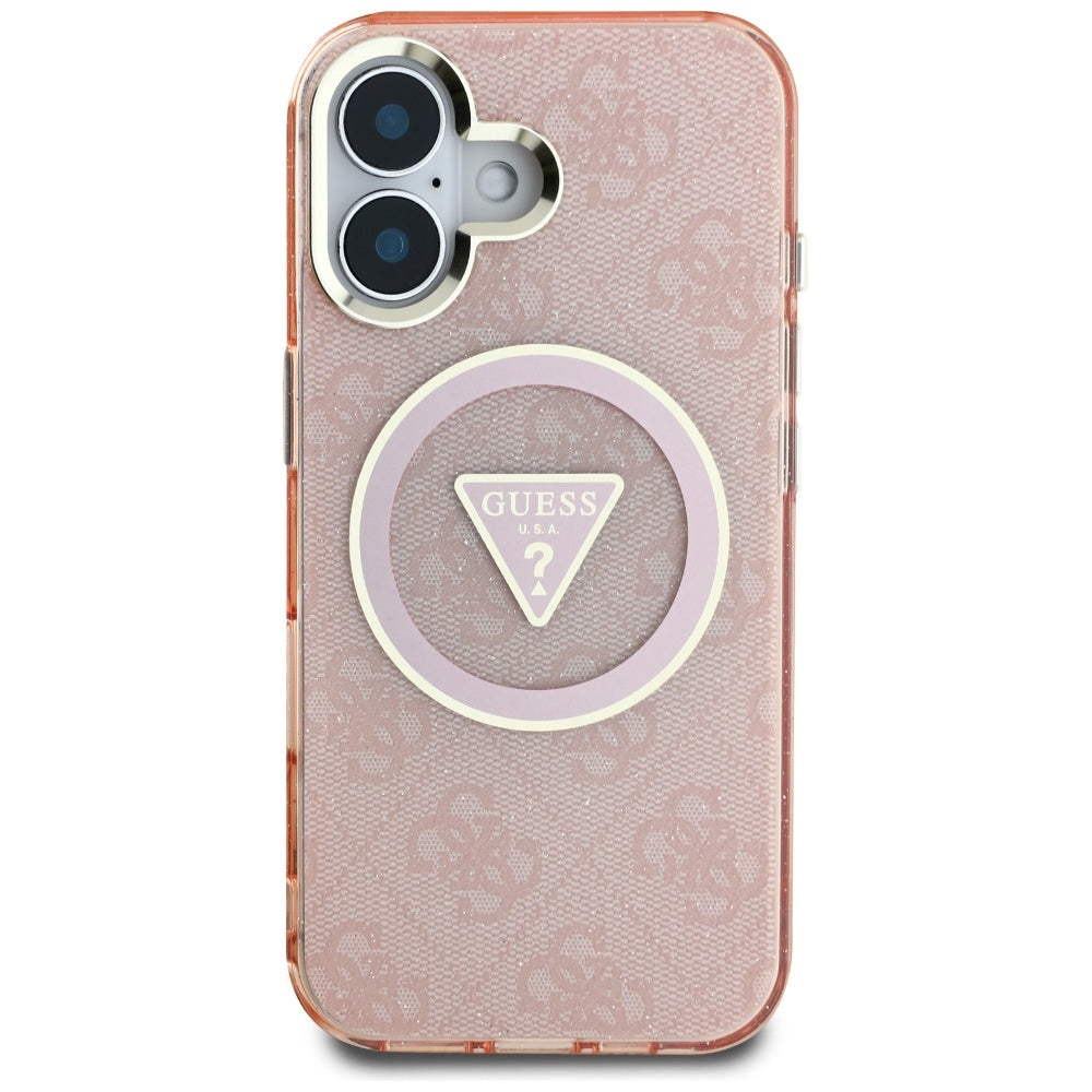 Θήκη MagSafe για Apple iPhone 16, Guess, IML Glitter 4G Circle Triangle, Ροζ