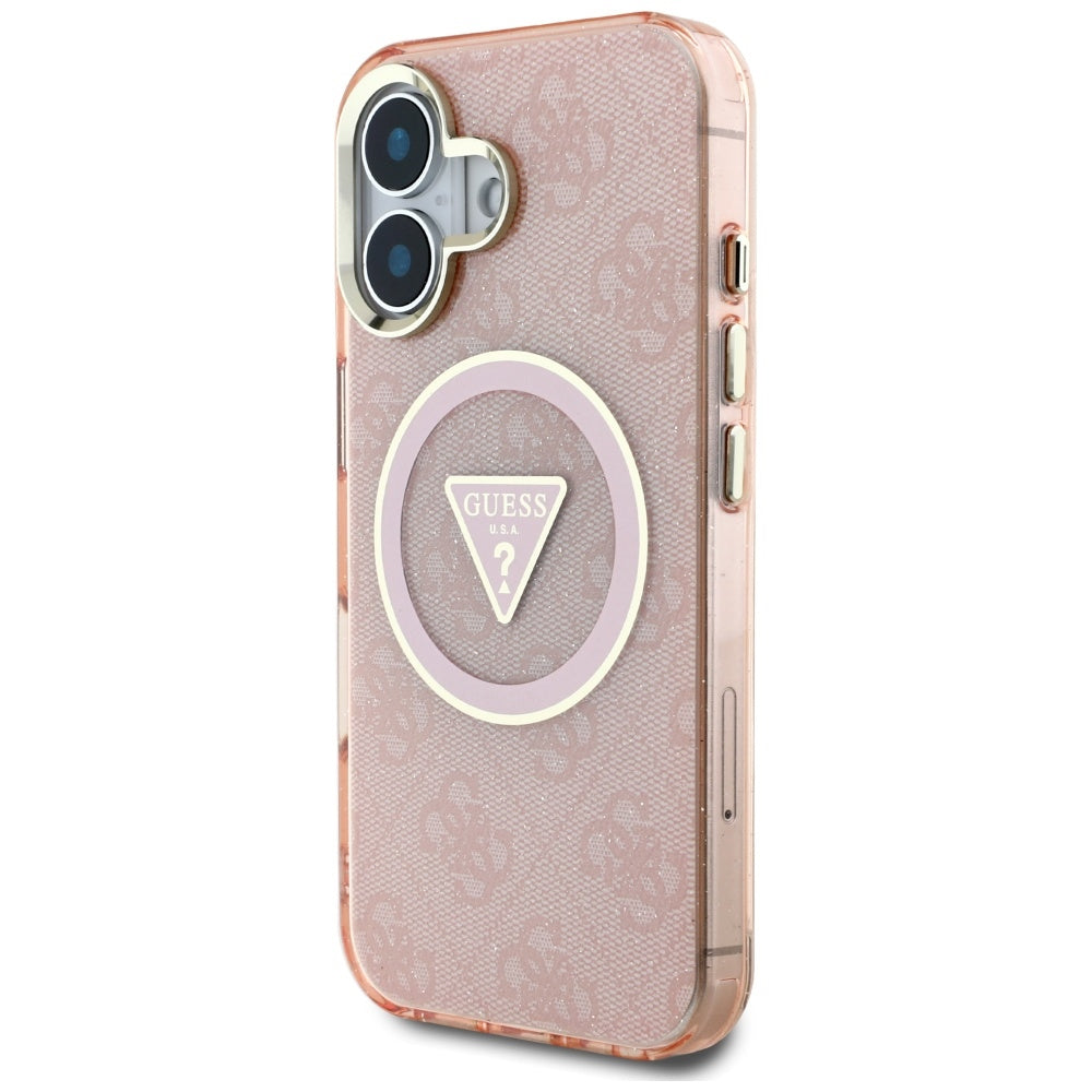 Θήκη MagSafe για Apple iPhone 16, Guess, IML Glitter 4G Circle Triangle, Ροζ