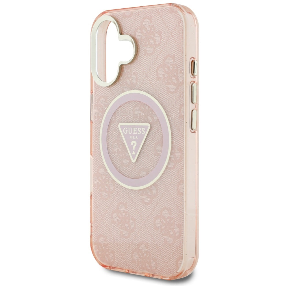 Θήκη MagSafe για Apple iPhone 16, Guess, IML Glitter 4G Circle Triangle, Ροζ