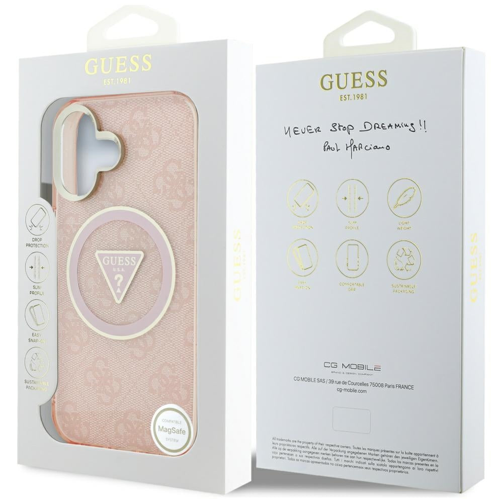 Θήκη MagSafe για Apple iPhone 16, Guess, IML Glitter 4G Circle Triangle, Ροζ