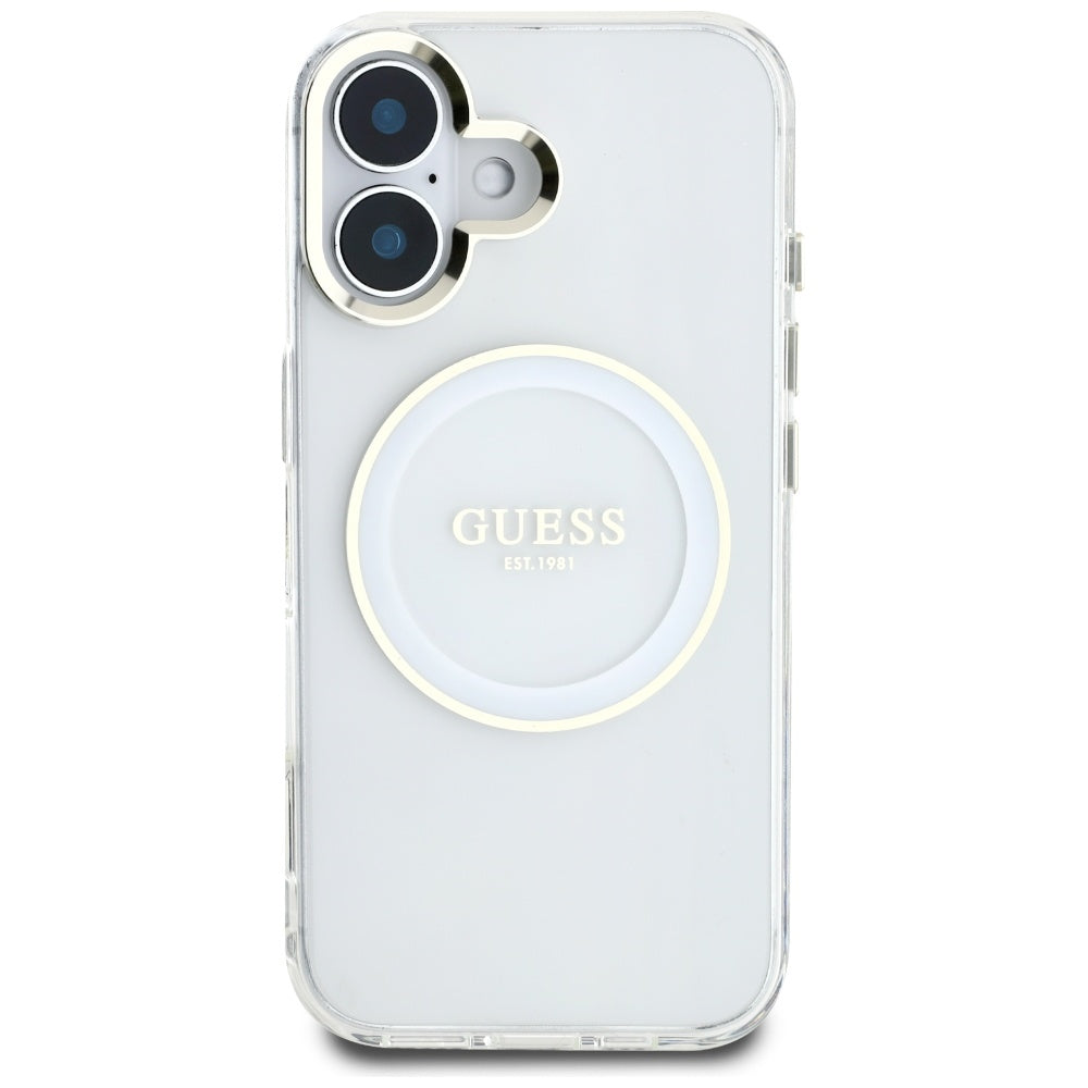 Θήκη MagSafe για Apple iPhone 16, Guess, IML Metal Colored Circle, Λευκή