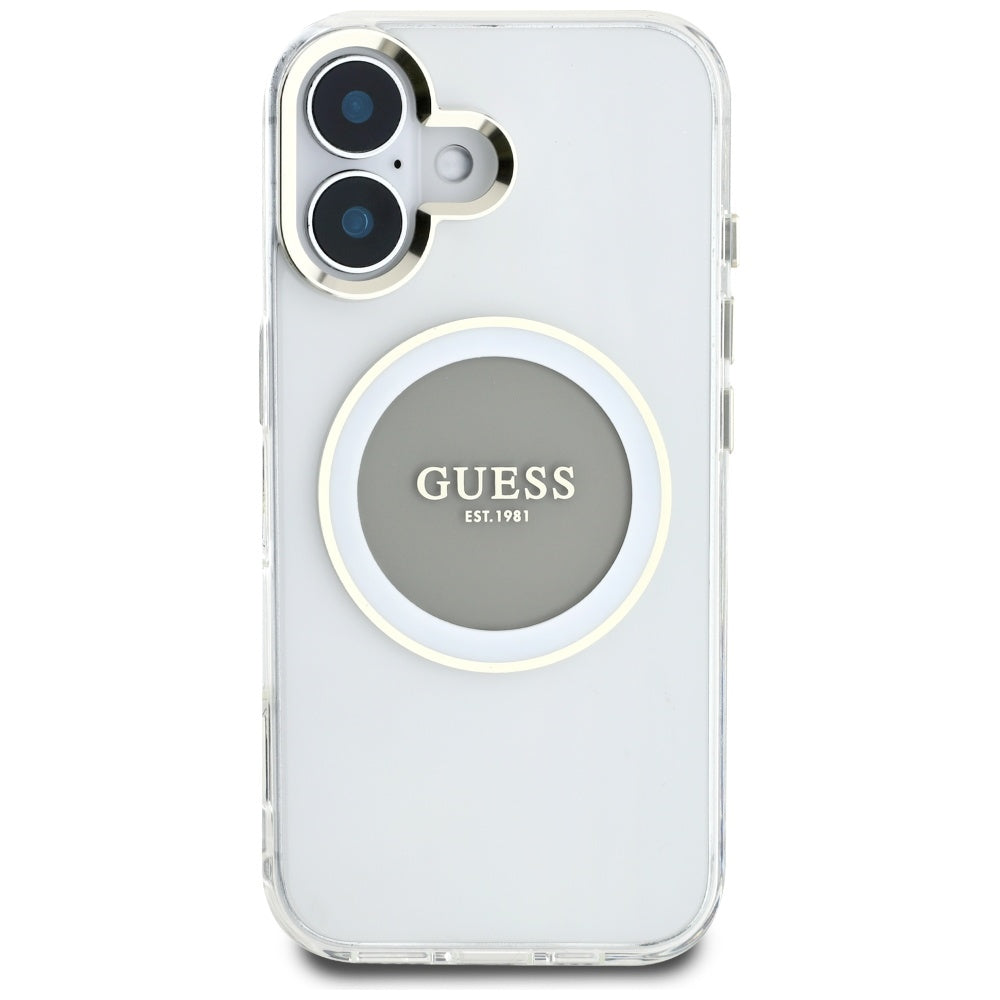 Θήκη MagSafe για Apple iPhone 16, Guess, IML Metal Colored Circle, Γκρι