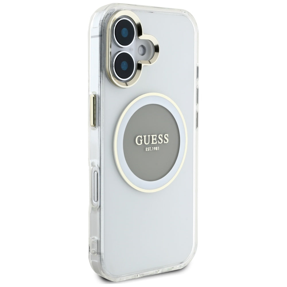 Θήκη MagSafe για Apple iPhone 16, Guess, IML Metal Colored Circle, Γκρι