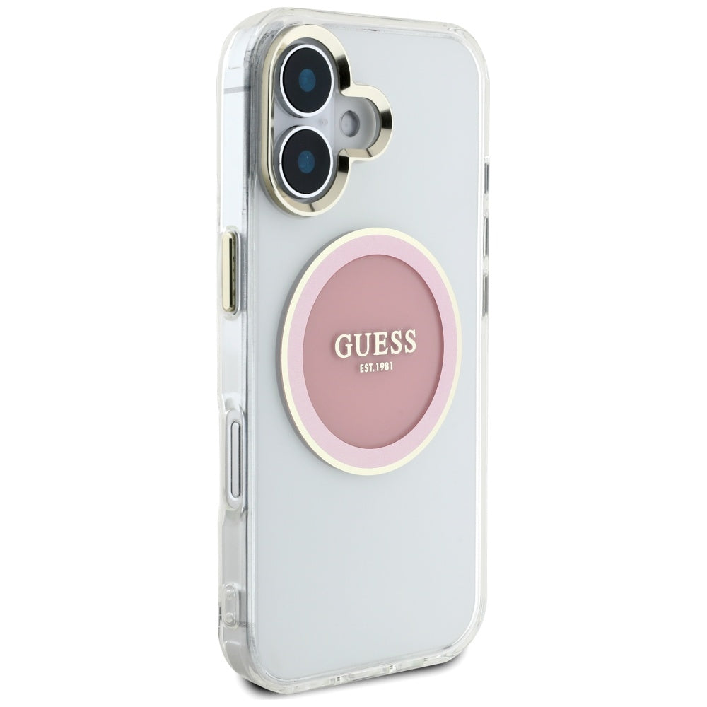 Θήκη MagSafe για Apple iPhone 16, Guess, IML Metal Colored Circle, Ροζ