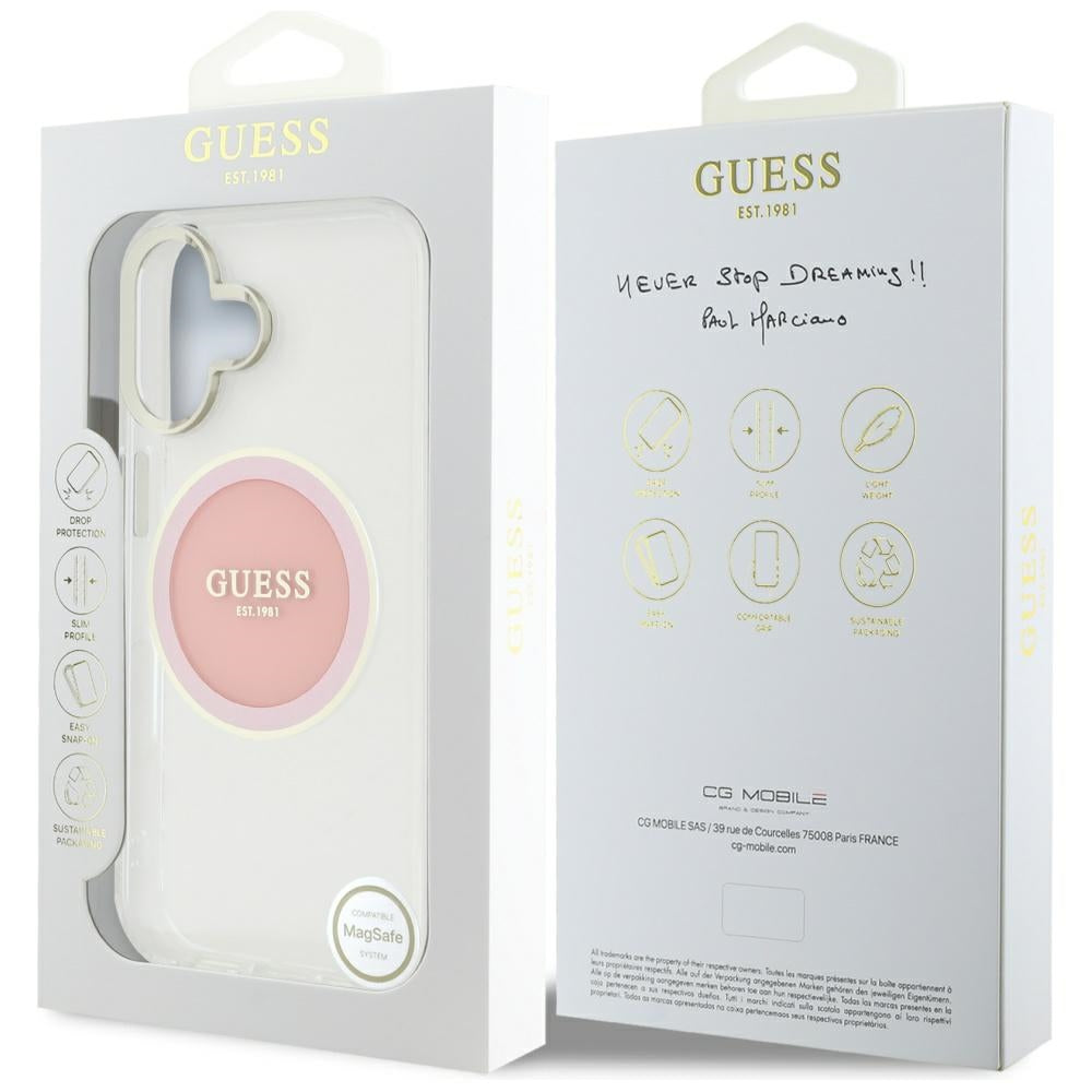 Θήκη MagSafe για Apple iPhone 16, Guess, IML Metal Colored Circle, Ροζ