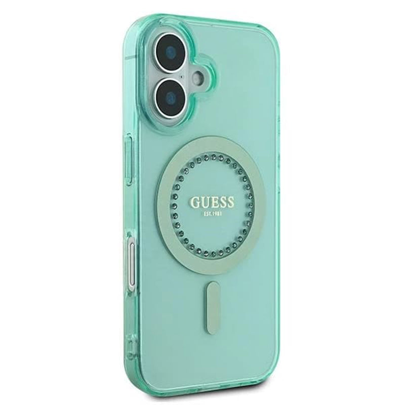 Θήκη MagSafe για Apple iPhone 16, Guess, IML Rhinestone, Πράσινη