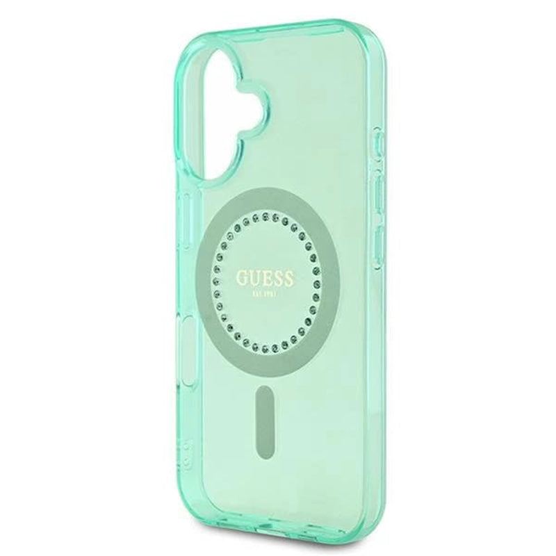 Θήκη MagSafe για Apple iPhone 16, Guess, IML Rhinestone, Πράσινη