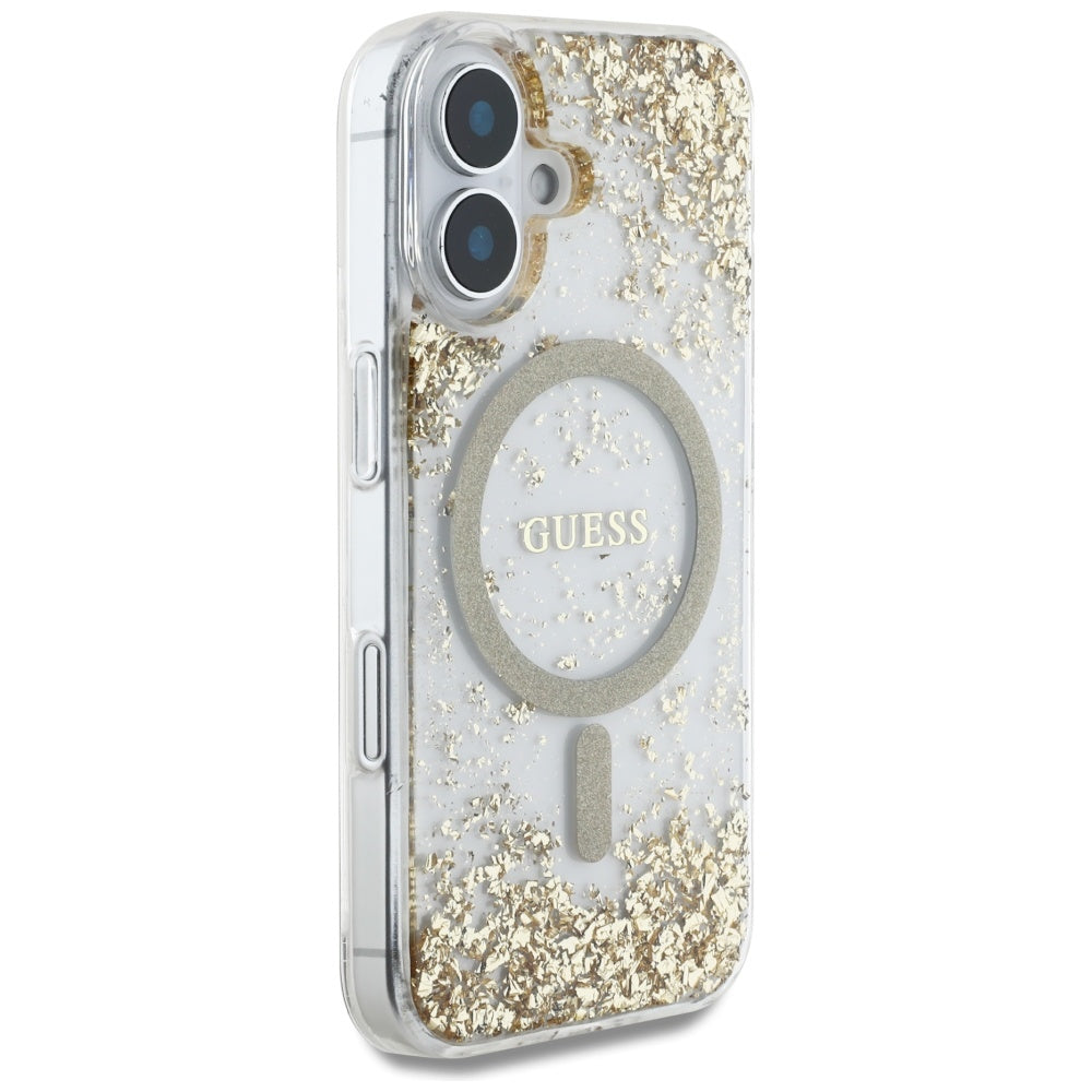 Θήκη MagSafe για Apple iPhone 16, Guess, Resin Bottom Glitter, Χρυσή
