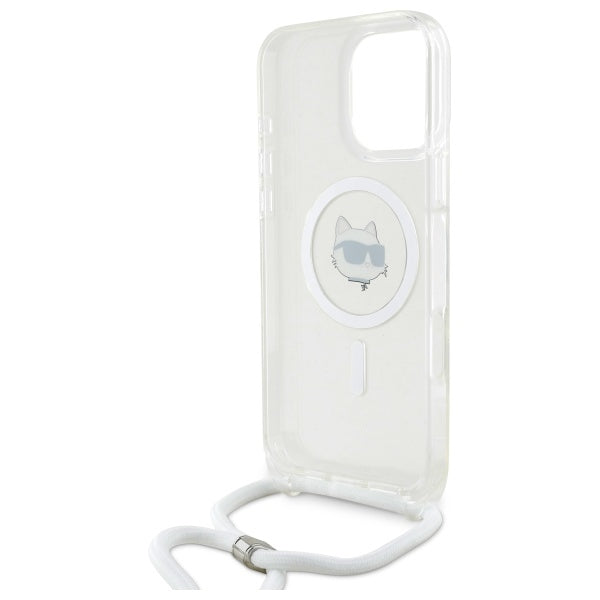 Θήκη MagSafe για Apple iPhone 16, Karl Lagerfeld, IML Crossbody Choupette's Head with Strap, Διάφανη