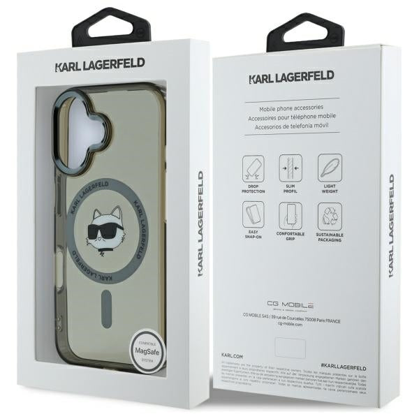 Θήκη MagSafe για Apple iPhone 16, Karl Lagerfeld, IML Metal Choupette's Head, Μαύρη