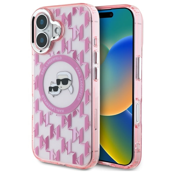 Θήκη MagSafe για Apple iPhone 16, Karl Lagerfeld, IML Monogram Karl & Choupette's Heads, Ροζ