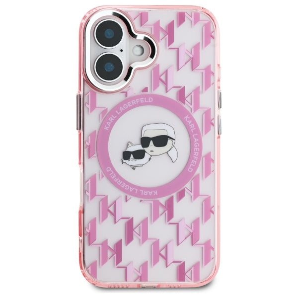 Θήκη MagSafe για Apple iPhone 16, Karl Lagerfeld, IML Monogram Karl & Choupette's Heads, Ροζ