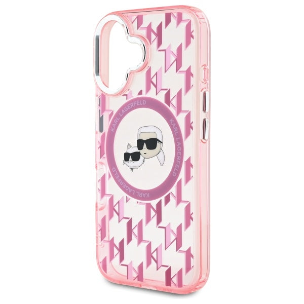 Θήκη MagSafe για Apple iPhone 16, Karl Lagerfeld, IML Monogram Karl & Choupette's Heads, Ροζ