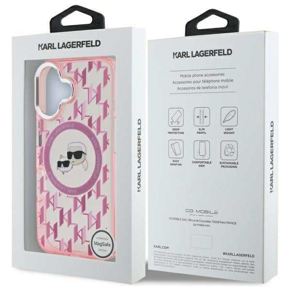 Θήκη MagSafe για Apple iPhone 16, Karl Lagerfeld, IML Monogram Karl & Choupette's Heads, Ροζ