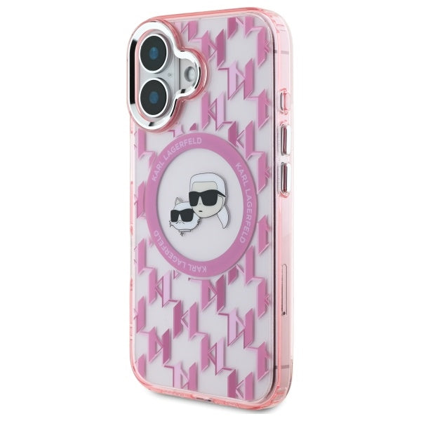 Θήκη MagSafe για Apple iPhone 16, Karl Lagerfeld, IML Monogram Karl & Choupette's Heads, Ροζ