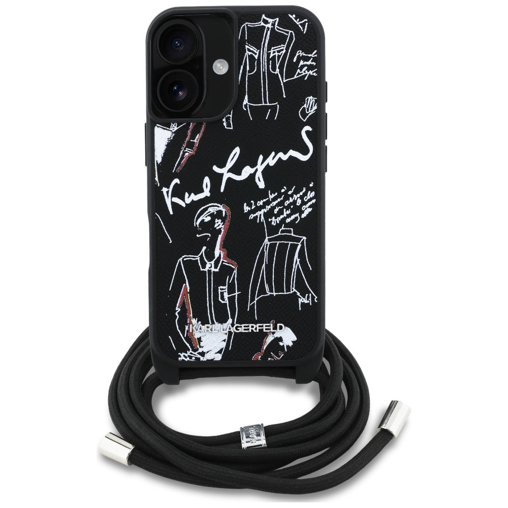 MagSafe Case for Apple iPhone 16, Karl Lagerfeld, Saffiano Crossbody, Black