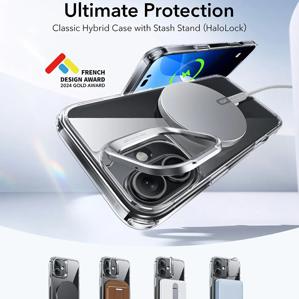 Θήκη MagSafe για Apple iPhone 16 Plus, ESR, Classic Hybrid Kickstand, Διάφανη Μαύρη