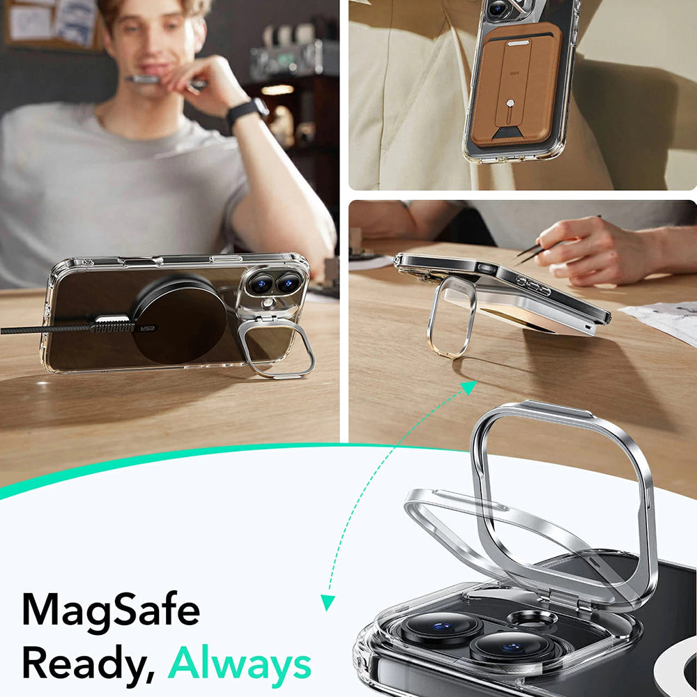 Θήκη MagSafe για Apple iPhone 16 Plus, ESR, Classic Hybrid Kickstand, Διάφανη Μαύρη