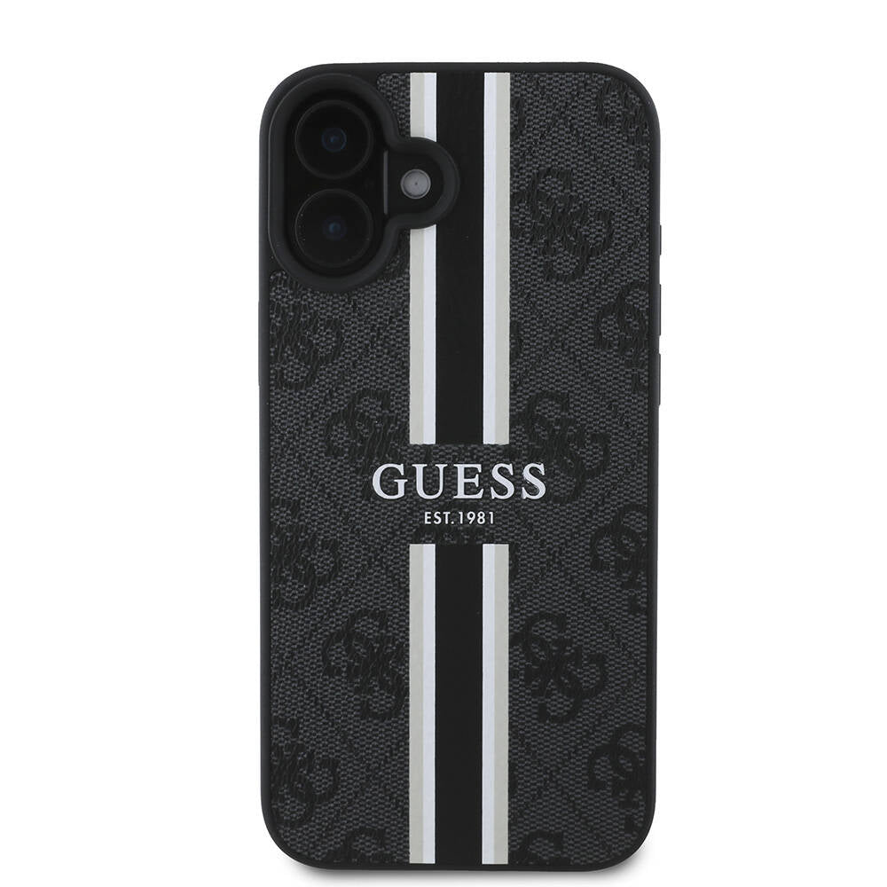 Θήκη MagSafe για Apple iPhone 16 Plus, Guess, 4G Printed Stripes, Μαύρη