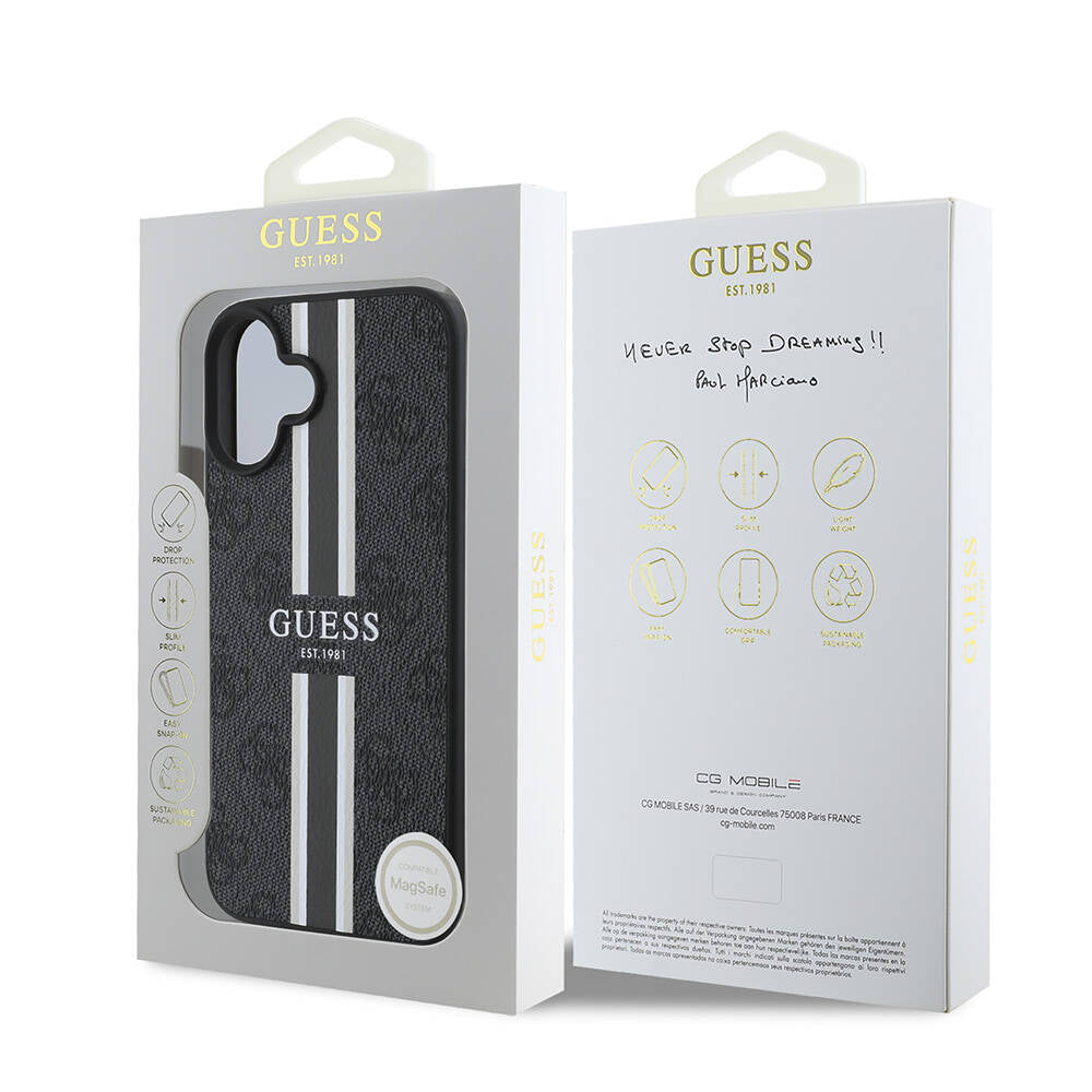 Θήκη MagSafe για Apple iPhone 16 Plus, Guess, 4G Printed Stripes, Μαύρη