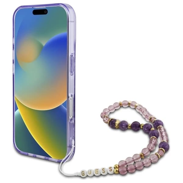 Θήκη MagSafe για Apple iPhone 16 Plus, Guess, IML Flowers with Pearl Strap, Μωβ